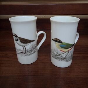 Hoya Porcelain China Bird-Illustrated Tall Mugs - White (Set of 2)